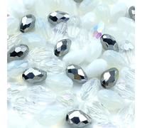 LIMAOLLY 200pcs 3x5mm Teardrop Crystal Glass Beads Vertical Hole Faceted Loose Spacer Beads for DIY Craft Jewelry Making Necklace Bracelet Earring Wind Chimes(White Series)