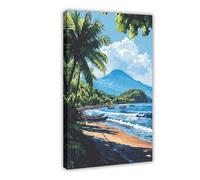 Limbe Illustration on The Beach, Black Sand And Mountain Cameroon Art Print Canvas Poster Bedroom Decor Landscape Office Room Decor Gift 08x12inch(20x30cm)