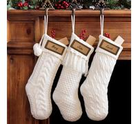 LimBridge Cable Knit Christmas Stockings, 3 Pack 18 inches White Large Size Knitted Stockings, Rustic Christmas Ornaments Farmhouse Personalized Stocking Decorations for Family Holiday Season Decor