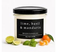 Lime, Basil & Mandarin Artisan Soy Candle - Zesty Peppery Herb & Sweet Citrus Scent, Handmade 20h Burn, 100g Natural Wax Glass Jar, Fresh Home Decor & Luxury Gift