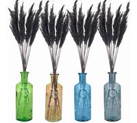(Lime, Black) 20cm Recycled Glass Vase + Wild Pampas Reed Stems