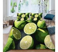 Lime Double Size Duvet Cover Set Fresh Fruit Bedding 200x200 3D Soft Comfort Microfiber Quilt Cover with Zipper Closure and 2 Pillowcases for Teens and Adults K.3034