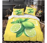 Lime fruit 3D Printed Comforter Cover 3-Piece Premium Microfibre Stain-Resistant Vintage illustration Quilt Cover 2 Pillow Shams Zippered Closure Bed Ensemble Family & Guests Single (135x200cm)