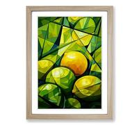 Lime Fruit Cubism Framed Print | A2 Oak Framed Wall Art | Ready to Hang | Cubist Food Picture | Living Room Bedroom Lounge Office