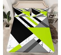 Lime Green and Grey Bedding Set Green Black White Geometric Fitted Sheets Double Patchwork Triangle Stripe Bed Sheets for Kids Adults Abstract Marble Sheets 2 Pillow Cases Bedroom Decor