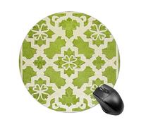 Lime Green And White Round Mouse Pad, Non-Slip Rubber Base Waterproof Washable, Computer Mouse Mat for Office Gaming Studying, Premium-Textured Durable Portable Circle Mousepad for Desktop PC Notebook
