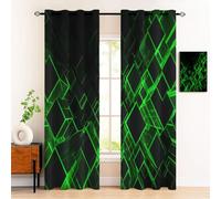Lime Green Blackout Curtains For Living Room W34 Xl54 Drop 3D Electronic Geometry Curtains Modern Punk Print Bedroom Darkening Thermal Insulated Eyelet Window Curtain Drapes 2 Panels