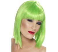 Lime Green Bob Wig Ladies Festival Neon Rave Fancy Dress Short Wig With Fringe
