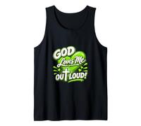 Lime Green Christian Faith 80s 90s Heart God Loves me Tank Top