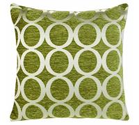Lime Green/Cream Faux Chenille Cushion Cover Circles Design