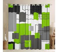 Lime Green Gray Geometric Blackout Curtains 46x54 Black Grey White Geometry Square Window Curtains for Kids Bedroom Abstract Striped Window Curtains Simple Lines Window Treatments 2 Panels