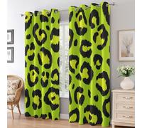 Lime Green Leopard Print Curtains for Living Room, Cheetah Print Animal Blackout Curtains Bedroom, 52 x 63 Inch 2 Panels, 63 Drop Eyelet Thermal Window Drapes, Home Decor E-D9