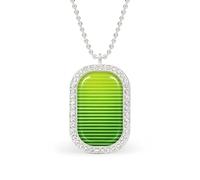 Lime Green Paper Pattern Rectangle Pendant Necklace Silver Women Jewelry Alloy Keychain Tag Jewelry