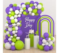 Lime Green Purple White Silver Balloon Garland Set - 122 Pieces Green Purple White Balloons, Metallic Silver Balloons for Boys and Kids, Buzz Lightyear World Theme, Birthday Baby Shower Decoration