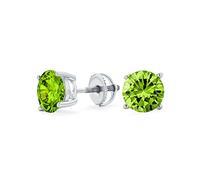 Lime Green Round Cubic Zirconia Brilliant Cut AAA CZ Solitaire Stud Earrings Simulated Peridot .925 Sterling Silver Screw back 8MM