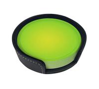 Lime Green,Set of 6 Round Coasters, Pu Leather Drinks Coasters with Holder for Home Office Kitchen