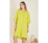 Lime Linen Relaxed Fit Longline Shirt Yumi Lime S