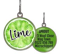 Lime Slice Dog Tag, Add Name to Front & Info to Back - Green Fruit-Themed Pet ID Tag for Dogs & Cats - Waterproof, Lightweight Metal - 2 Sizes