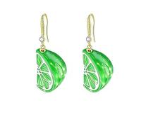 Lime Slice Drop Earrings, Green Resin with Gold-Tone Hook, M, Metal, Cubic Zirconia