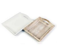Lime Washed Natural Shabby Chic Vintage Wooden Rustic Small Tray Serving Plant Candle