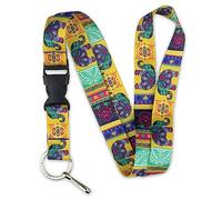 Limeloot Colorful Elephant Premium Lanyard witch Quick Release Buckle and Flat Ring, Colorful Elephants, Default