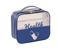 LIMENQIN Portable Transparent Large Capacity Medicine Organizer Bag,Pu Waterproof First Aid Kit,Home Medical,for Home,Car,Office,Hiking and Outdoor First Aid Situations(Navy Blue,10.2x4.7x8.3in)