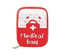LIMENQIN Portable Transparent Large Capacity Medicine Organizer Bag,Pu Waterproof First Aid Kit,Home Medical,for Home,Car,Office,Hiking and Outdoor First Aid Situations(Red,4.3x1x5.5in)