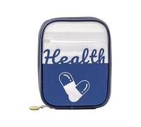 LIMENQIN Portable Transparent Large Capacity Medicine Organizer Bag,Pu Waterproof First Aid Kit,Home Medical,for Home,Car,Office,Hiking and Outdoor First Aid Situations(Navy Blue,4.3x1x5.5in)