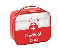LIMENQIN Portable Transparent Large Capacity Medicine Organizer Bag,Pu Waterproof First Aid Kit,Home Medical,for Home,Car,Office,Hiking and Outdoor First Aid Situations(Red,10.2x4.7x8.3in)