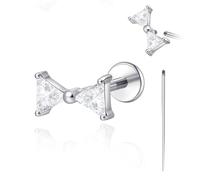 limerencia 18G Flat Back Earrings Stud Hypoallergenic Titanium Internal Thread Piercing Jewelry for Tragus/Helix/Cartilage/Conch/Medusa/Nose/Labret Stud Earring, 1PC(Silver,Bow Tie)
