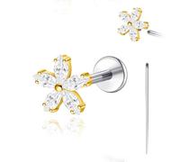 limerencia 18G Flat Back Earrings Stud Hypoallergenic Titanium Internal Thread Piercing Jewelry for Tragus/Helix/Cartilage/Conch/Medusa/Nose/Labret Stud Earring, 1PC(Golden,5 Flower)