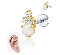 limerencia 18G Flat Back Earrings Stud Hypoallergenic Titanium Internal Thread Piercing Jewelry for Tragus/Helix/Cartilage/Conch/Medusa/Nose/Labret Stud Earring, 1PC(Golden,3CZ 1O)
