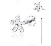 limerencia 18G Flat Back Earrings Stud Hypoallergenic Titanium Internal Thread Piercing Jewelry for Tragus/Helix/Cartilage/Conch/Medusa/Nose/Labret Stud Earring, 1PC(Silver,5 Flower)