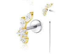 limerencia 18G Flat Back Earrings Stud Hypoallergenic Titanium Internal Thread Piercing Jewelry for Tragus/Helix/Cartilage/Conch/Medusa/Nose/Labret Stud Earring, 1PC(Golden,Collage)