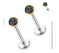 limerencia 18G Hypoallergenic Titanium Opal Threadless Nose Stud Earrings, 2PC Flat Back Push in Stud Earrings Labret Medusa Monroe Helix Cartilage Tragus Conch Piercing Jewelry for Women Men