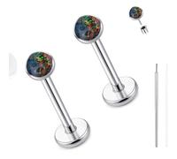 limerencia 18G Hypoallergenic Titanium Opal Threadless Nose Stud Earrings, 2PC Flat Back Push in Stud Earrings Labret Medusa Monroe Helix Cartilage Tragus Conch Piercing Jewelry for Women Men