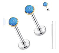 limerencia 18G Hypoallergenic Titanium Opal Threadless Nose Stud Earrings, 2PC Flat Back Push in Stud Earrings Labret Medusa Monroe Helix Cartilage Tragus Conch Piercing Jewelry for Women Men