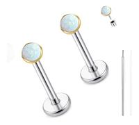 limerencia 18G Hypoallergenic Titanium Opal Threadless Nose Stud Earrings, 2PC Flat Back Push in Stud Earrings Labret Medusa Monroe Helix Cartilage Tragus Conch Piercing Jewelry for Women Men