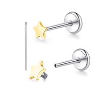 limerencia 18G Pure Titanium Body Piercing Jewelry, G23 Hypoallergenic Flat Back Internally Threaded Tragus Helix Cartilage Conch Medusa Lip Labret Piercing Stud Earrings for Women Men, Titanium, no