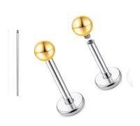limerencia 18G Pure Titanium Body Piercing Jewelry, G23 Hypoallergenic Flat Back Internally Threaded Tragus Helix Cartilage Conch Medusa Lip Labret Piercing Stud Earrings for Women Men(Ball Golden)