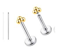 limerencia 18G Pure Titanium Body Piercing Jewelry, G23 Hypoallergenic Flat Back Internally Threaded Tragus Helix Cartilage Conch Medusa Lip Labret Piercing Stud Earrings for Women Men(3 Ball Golden)