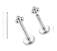 limerencia 18G Pure Titanium Body Piercing Jewelry, G23 Hypoallergenic Flat Back Internally Threaded Tragus Helix Cartilage Conch Medusa Lip Labret Piercing Stud Earrings for Women Men(3 Ball Silver)