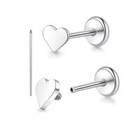 limerencia 18G Pure Titanium Body Piercing Jewelry, G23 Hypoallergenic Flat Back Internally Threaded Tragus Helix Cartilage Conch Medusa Lip Labret Piercing Stud Earrings for Women Men, Titanium, no