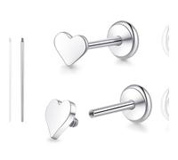limerencia 18G Pure Titanium Body Piercing Jewelry, G23 Hypoallergenic Flat Back Internally Threaded Tragus Helix Cartilage Conch Medusa Lip Labret Piercing Stud Earrings for Women Men(Heart Silver)