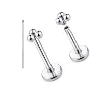 limerencia 18G Pure Titanium Body Piercing Jewelry, G23 Hypoallergenic Flat Back Internally Threaded Tragus Helix Cartilage Conch Medusa Lip Labret Piercing Stud Earrings for Women Men, Titanium, no