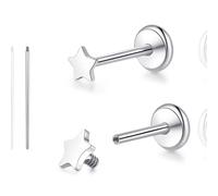 limerencia 18G Pure Titanium Body Piercing Jewelry, G23 Hypoallergenic Flat Back Internally Threaded Tragus Helix Cartilage Conch Medusa Lip Labret Piercing Stud Earrings for Women Men(Star Silver)