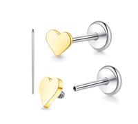 limerencia 18G Pure Titanium Body Piercing Jewelry, G23 Hypoallergenic Flat Back Internally Threaded Tragus Helix Cartilage Conch Medusa Lip Labret Piercing Stud Earrings for Women Men, Titanium, no