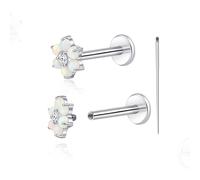 limerencia 18G Titanium Body Piercing Jewelry, 2PC Hypoallergenic Internally Threaded Flat Back Stud Earrings for Tragus/Nose/Helix/Conch/Lip/Labret/Cartilage Earrings for Women Men(Silver,Flower)