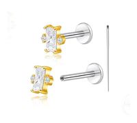 limerencia 18G Titanium Body Piercing Jewelry, 2PC Hypoallergenic Internally Threaded Flat Back Stud Earrings for Tragus/Nose/Helix/Conch/Lip/Labret/Cartilage Earrings for Women Men, Titanium, No