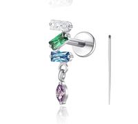 limerencia 18G Titanium Body Piercing Jewelry, Internally Threaded Flat Back Earring Tragus Helix Cartilage Conch Medusa Stud Earring for Women Men 1PC(Silver,3 Dangle)